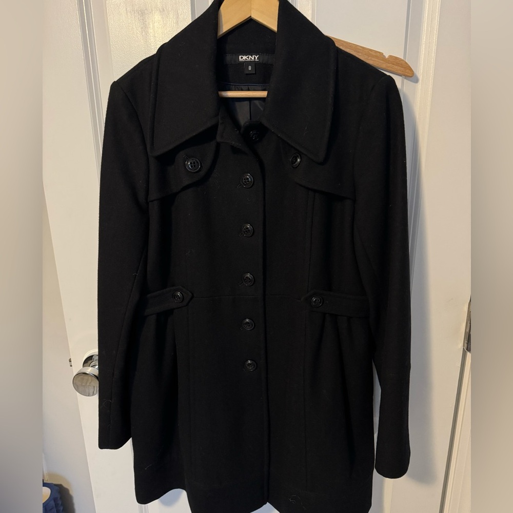 DKNY Women's Elegant Black Pea Coat